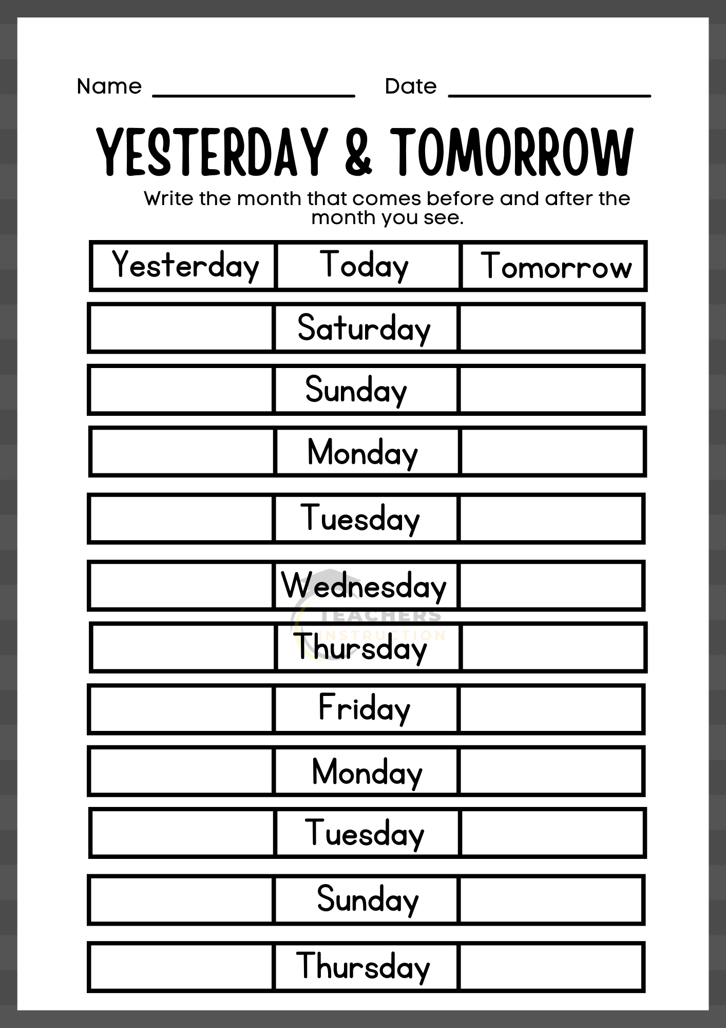 Days Of Week Worksheet