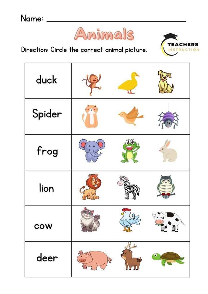 preschool animal worksheets