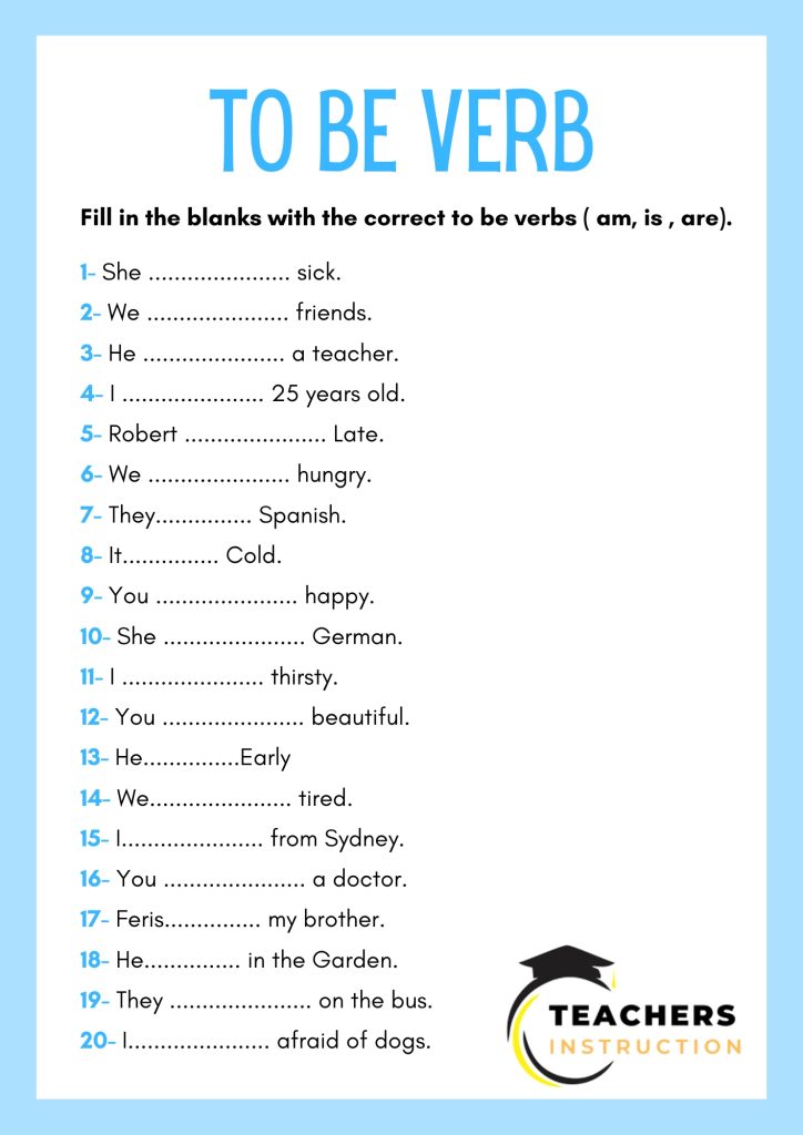 to be verb worksheet