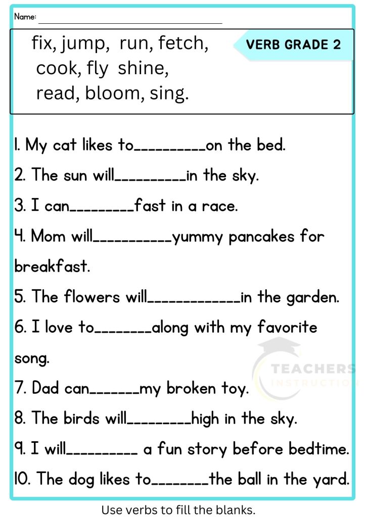 Verb Worksheets for Grade 2