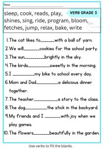 Verb Worksheets For Grade 3