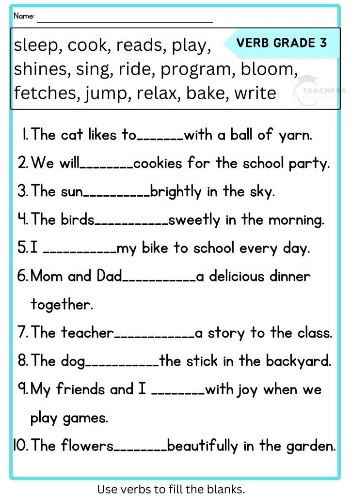 verb worksheets for grade 3