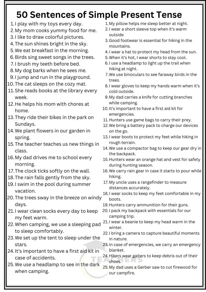 50 Sentences of Simple Present Tense