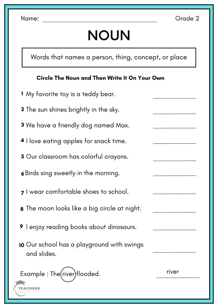 Noun Worksheet for Class 2