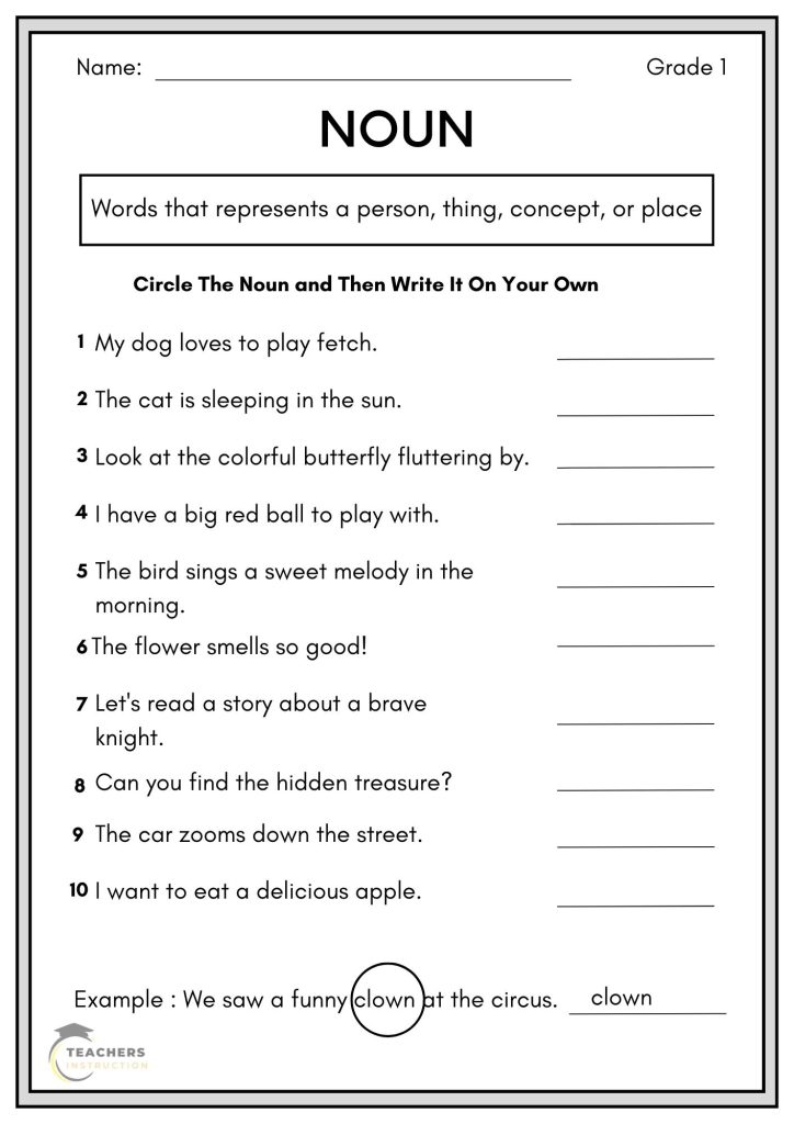 noun worksheet for class 1