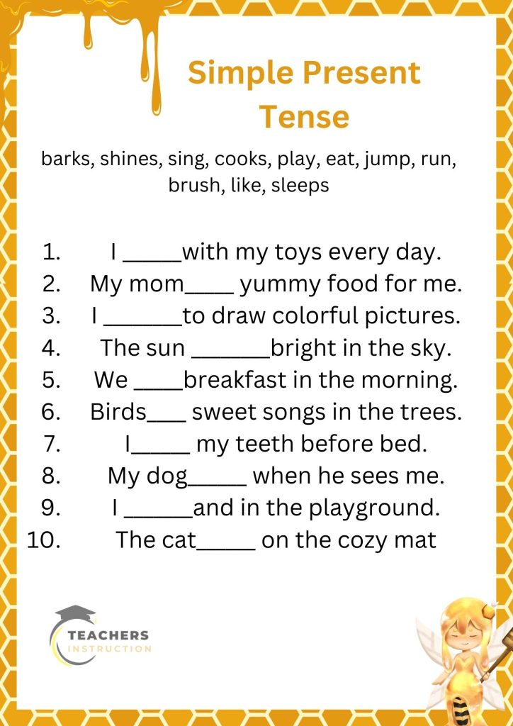 Simple Present Tense Worksheet for Grade 1