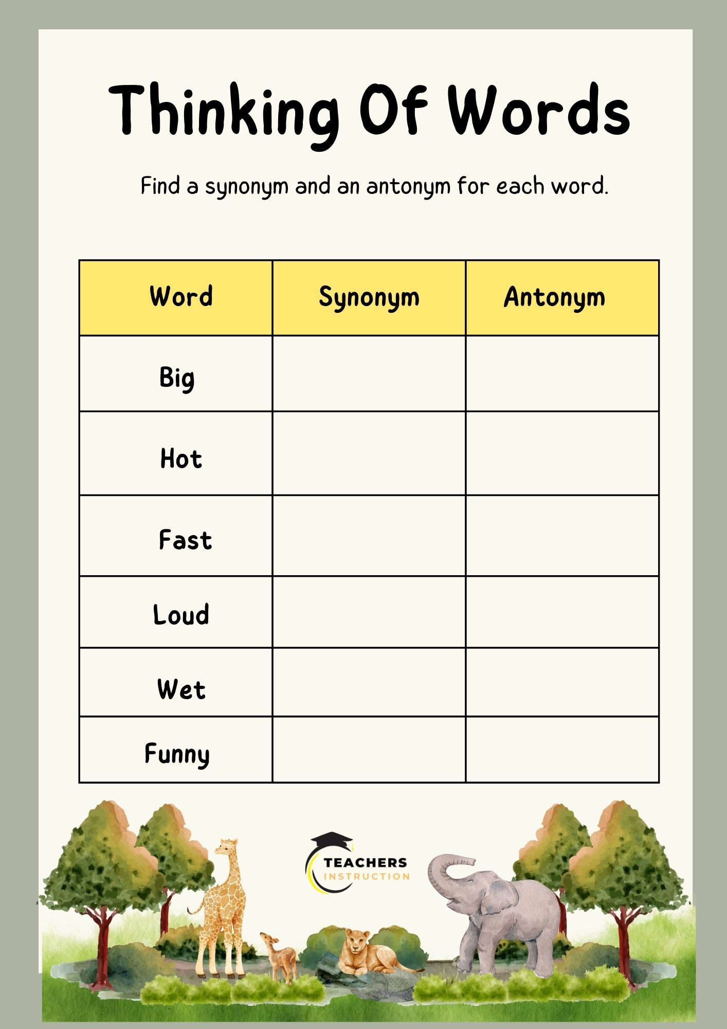 Synonym Antonym Worksheet