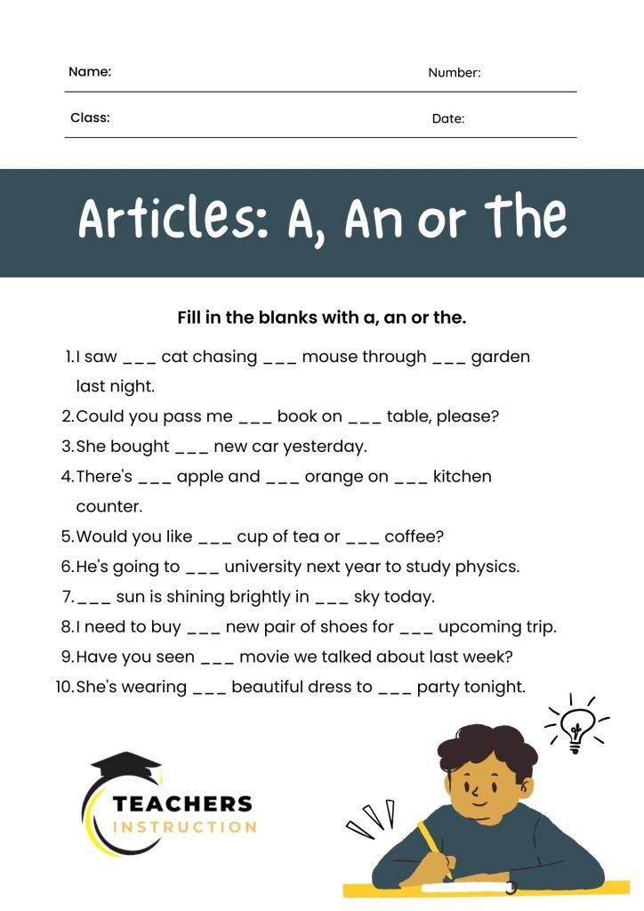 Article Worksheet For Grade 1