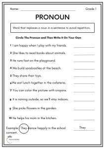 Pronoun Worksheets For Class 1