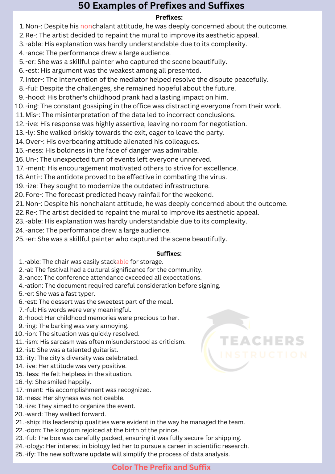 50 Examples of Prefixes and Suffixes