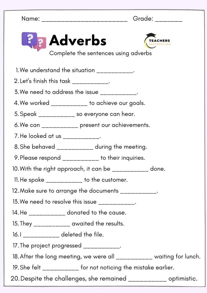 Adverb Worksheets