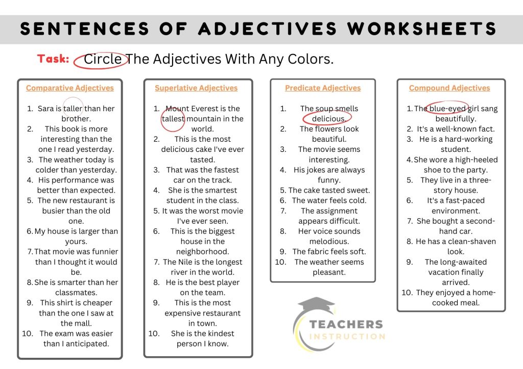 Sentences of Adjectives 