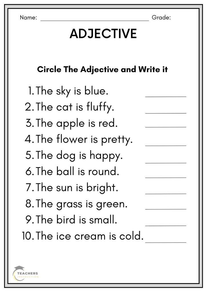 Adjective Worksheet For Class 1