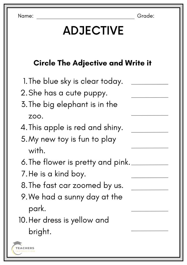 Adjective Worksheet For Class 2