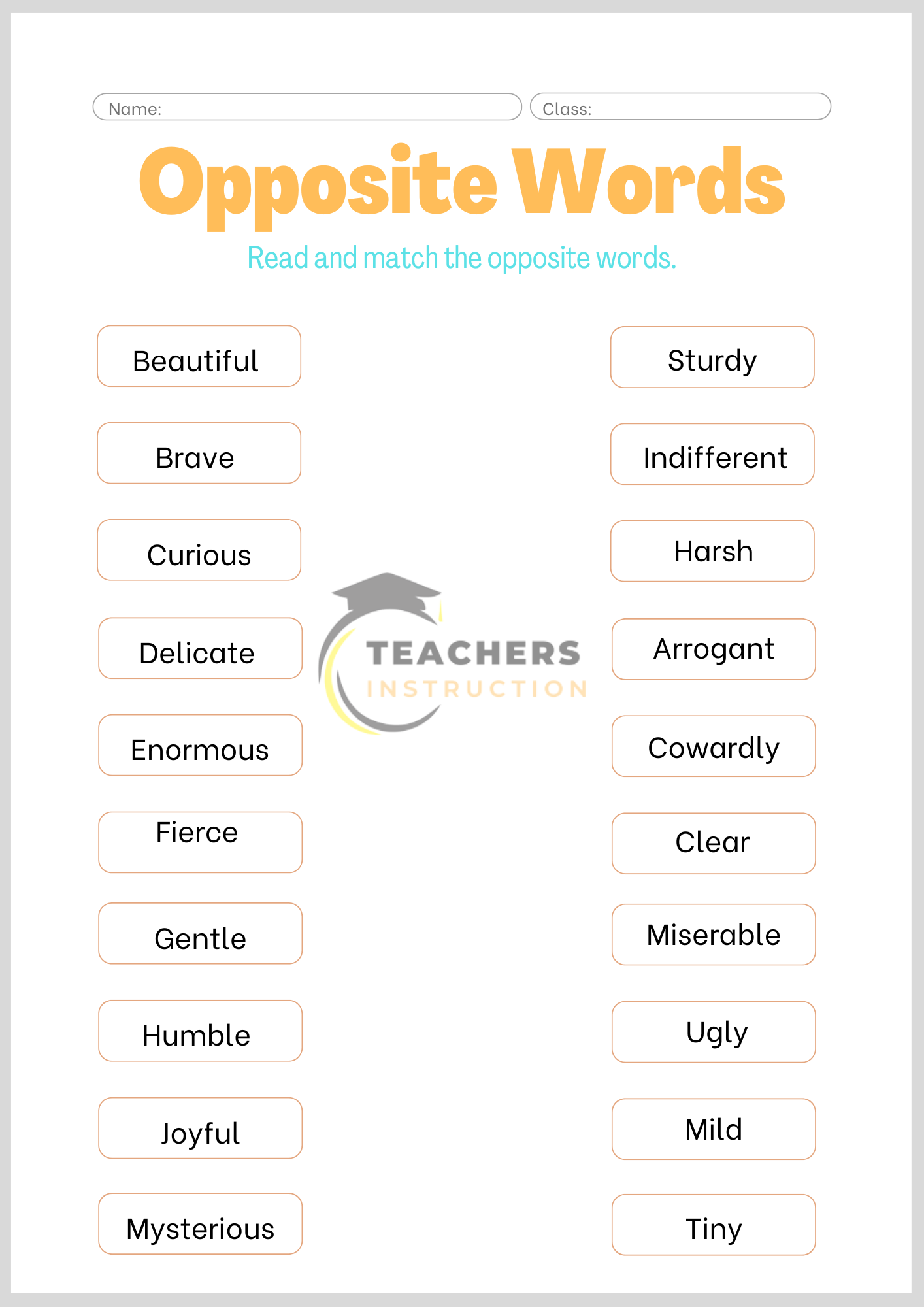 Opposite Words Worksheet - For Kids