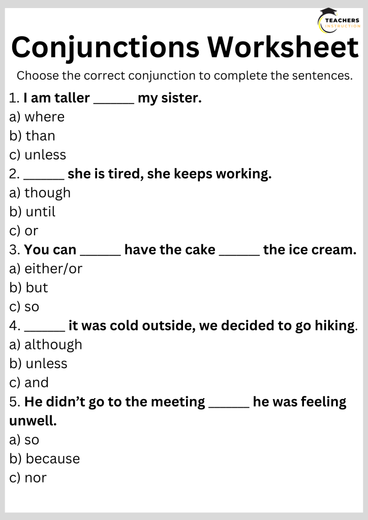 Conjunctions Worksheet 2