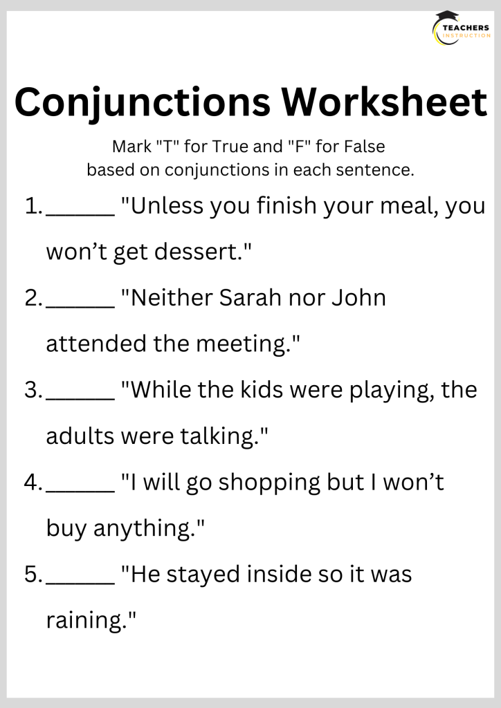 Conjunctions Worksheet 4